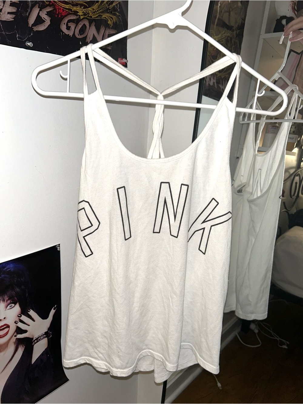 PINK Victoria’s Secret White and Black Halter Style Tank Top